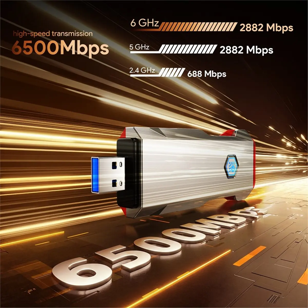 A72U WiFi 7 USB Adapter 6500Mbps Tri-Band 2.4G 5G 6GHz Wireless Network Card MLO 4K-QAM 160MHz for 11 Linux PC