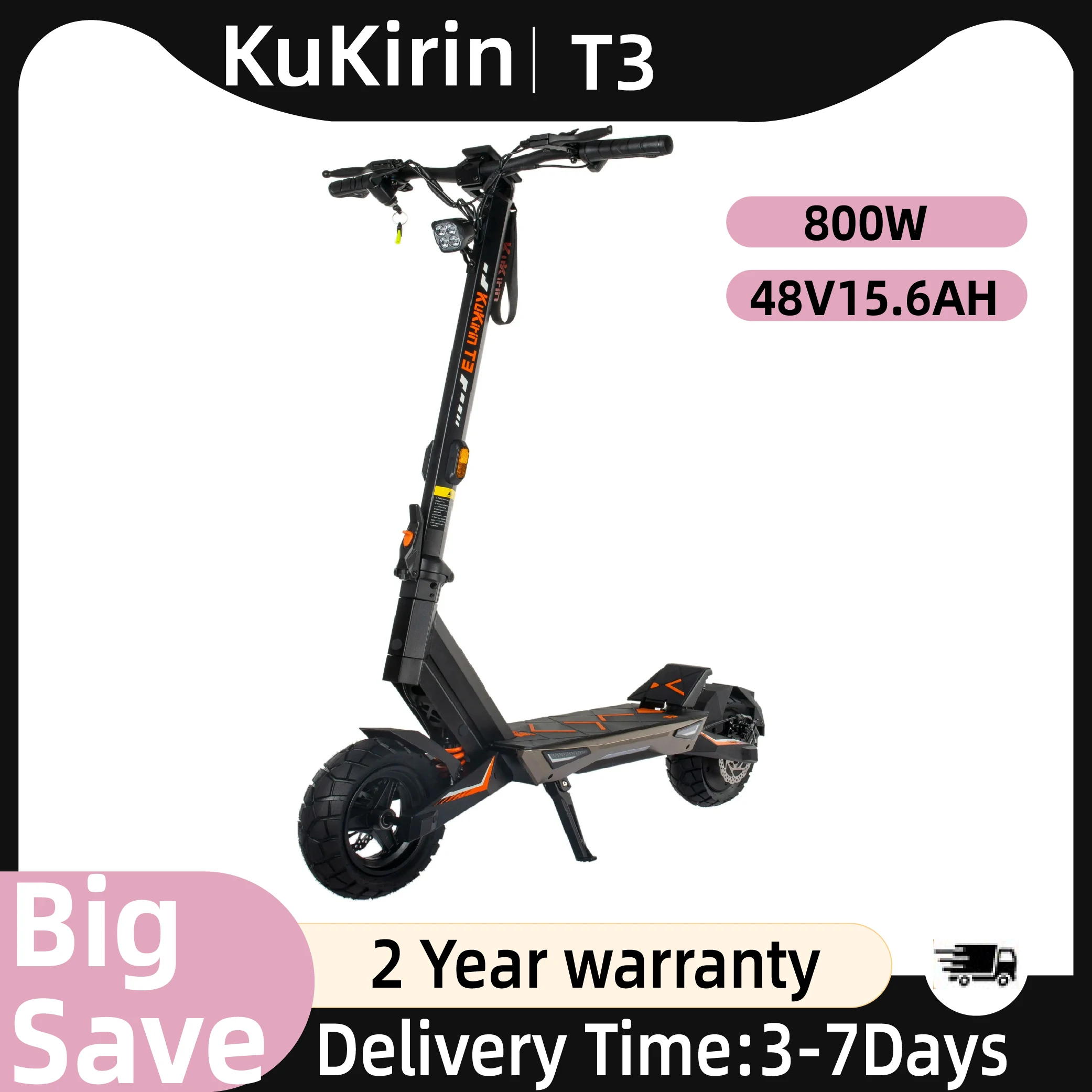 Trottinette électrique Kukirin T3 pour adultes, moteur 800W, batterie 48V 15.6Ah, trottinette électrique pour trajets urbains, pneus pneumatiques de 10 pouces