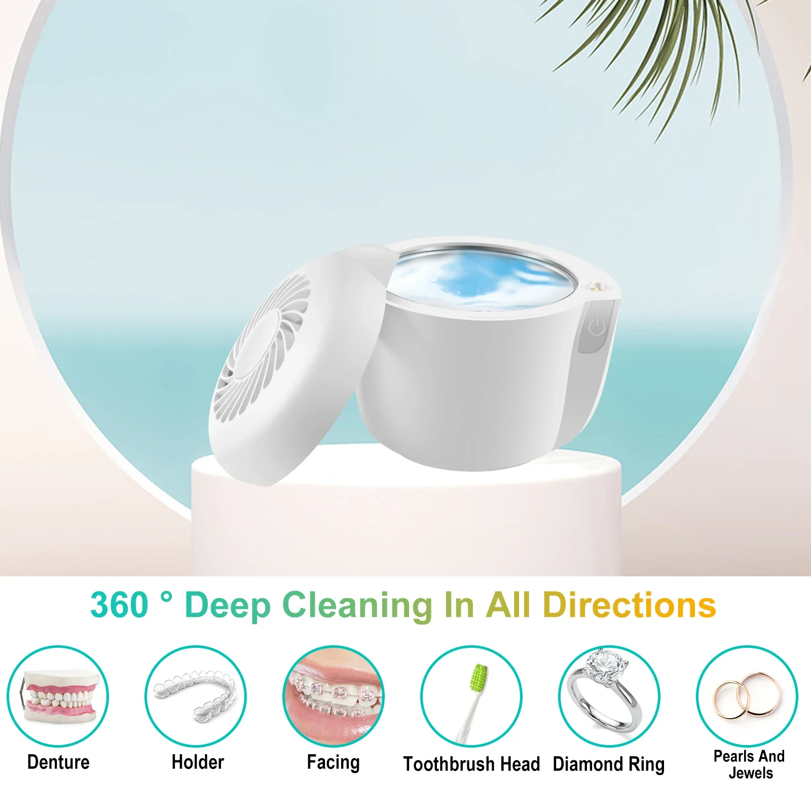 Ultrasonic Retainer Cleaner 45-50KHZ UV Ultrasonic Jewelry Cleaner with LED Light 150ml Denture Cleaning Machine with 2 Reserved