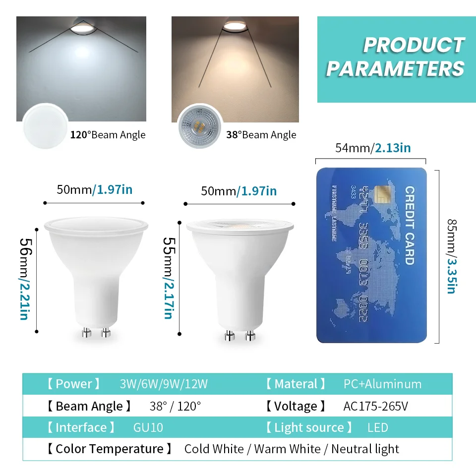 6PCS LED Bulb GU10 AC220V Lampada 3W-12W 120/38 Degrees LED Lighting No flicker Replace 50W Halogen Spotlight led light For Home