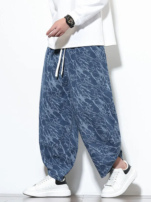 

Мужские повседневные брюки свободного кроя из вельвета с этническим принтом, осенне-зимние, широкие штаны-харланы, удобные свободные брюки для мужчин