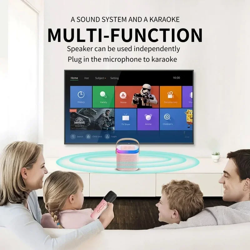 Y1 المحمولة اللاسلكية ميكروفون الكاريوكي سمّاعات بلوتوث صندوق الصوت 5.3 PA HiFi ستيريو المحيطي RGB Solorful مصباح ليد KTV