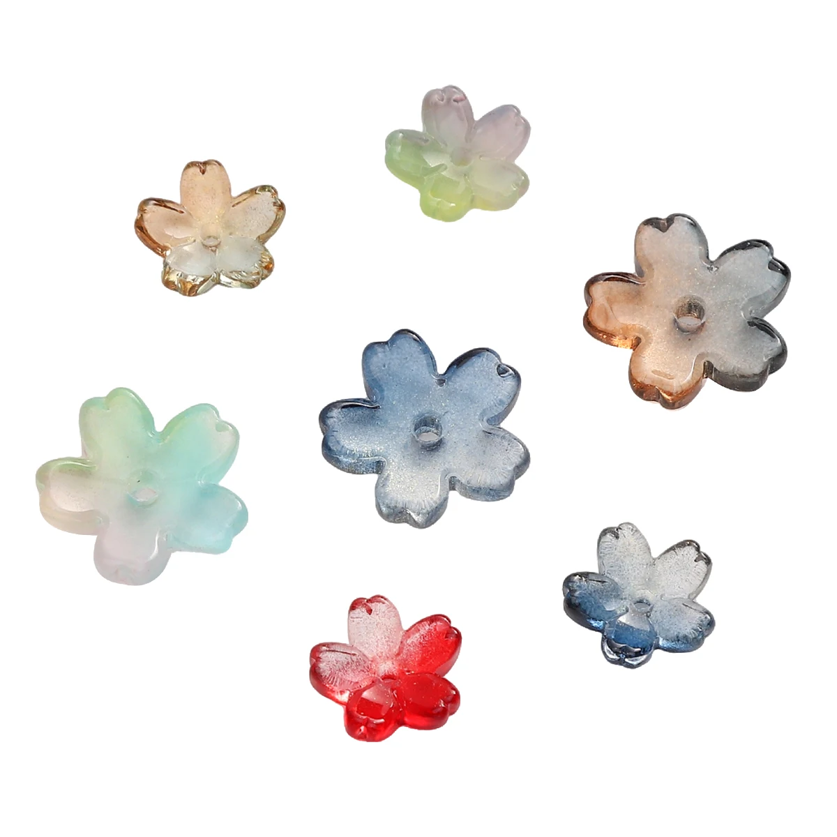 11/15mm Glass Beads 10pcs/lot Three Dimensional Cherry Blossom With Hole Loose Beads For Jewelry DIY Making Necklace Findings