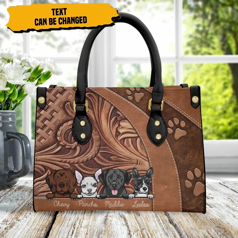 Funny Labrador Retriever and Chihuahua Printed Leather Bag Female Brown Sunflower Design Vintage Handbag for Woman Bolso Mujer