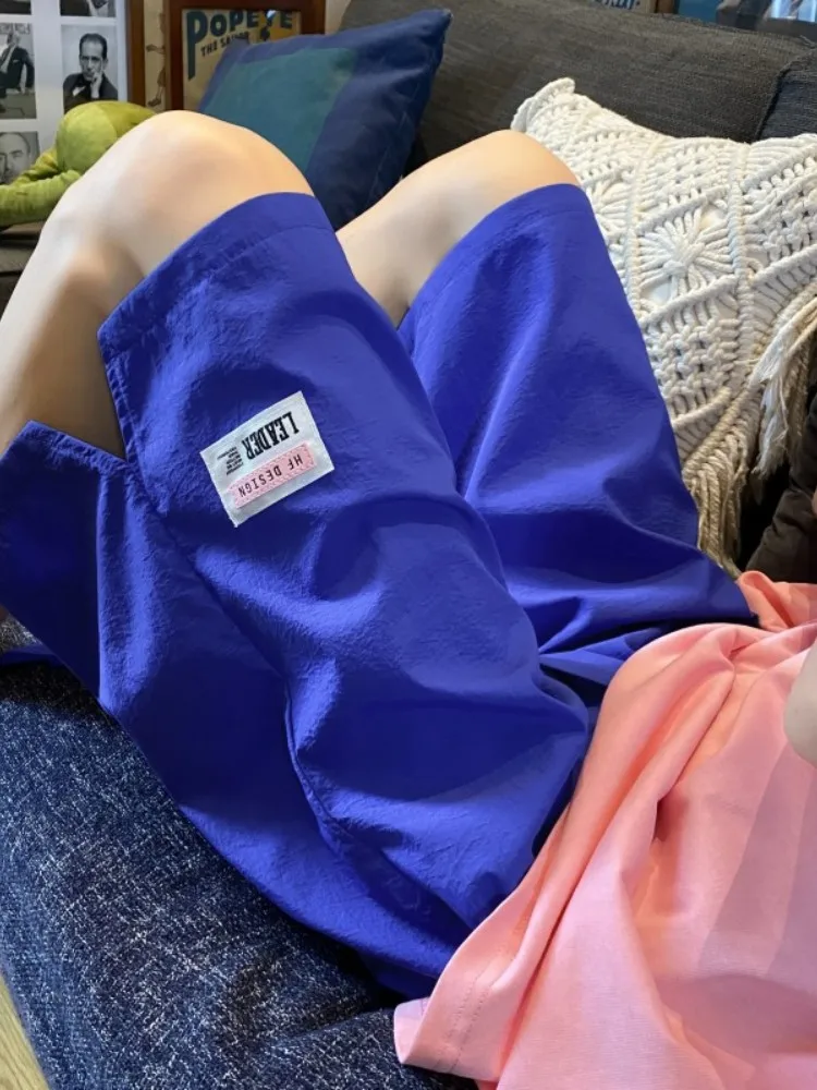 

Мужские летние шорты из ледяного шелка, тонкие, быстросохнущие, прямые, свободные, повседневные, длиной до колена, спортивные, свободного кроя, модные