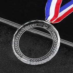 Free Personalized Crystal Glass Medals Sport Souvenirs Honor Medal School Competition for Children Printed Engraved Logo Award