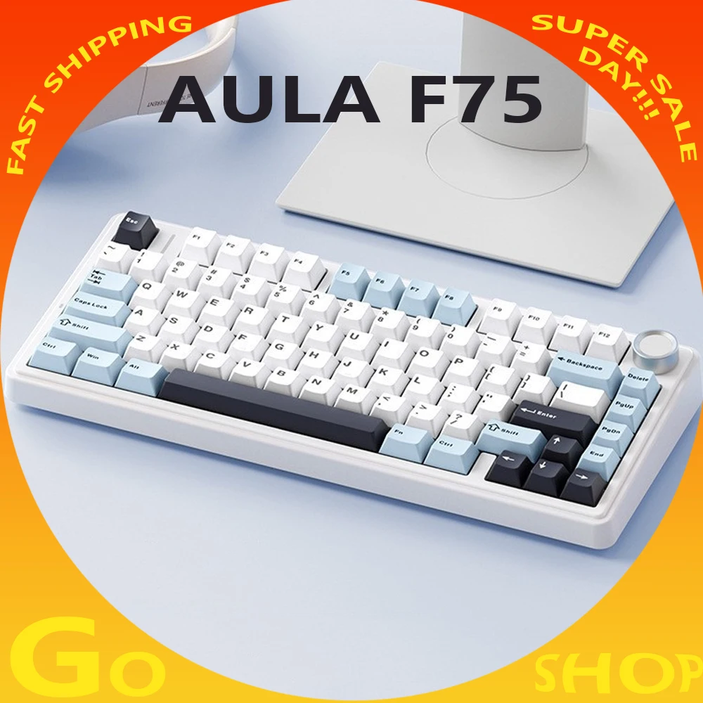 

AULA F75 Mechanical Keyboard Multifunctional Knob Tri Mode Dynamic RGB Hot Swap Gaming Keyboard Gasket Pc Gamer Accessories Gift