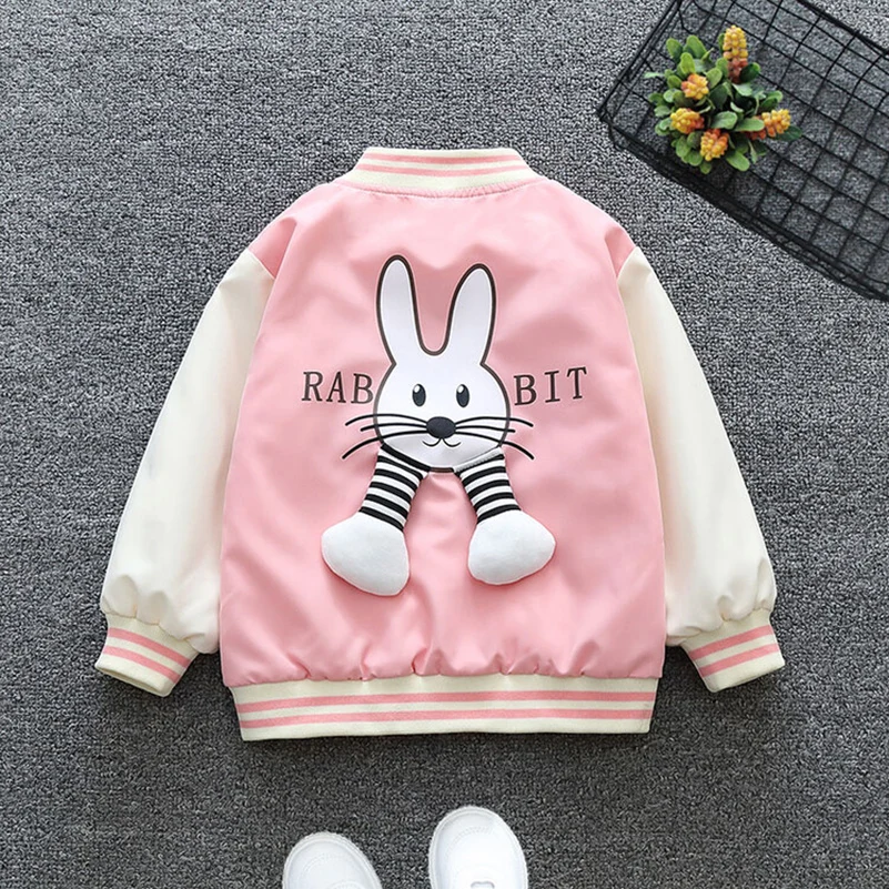 Spring and Autumn 2024 Girls and Children\'s Leisure Printing Rabbit Long sleeved Hooded Zipper Coat Children\'s Clothing 1-6 Y