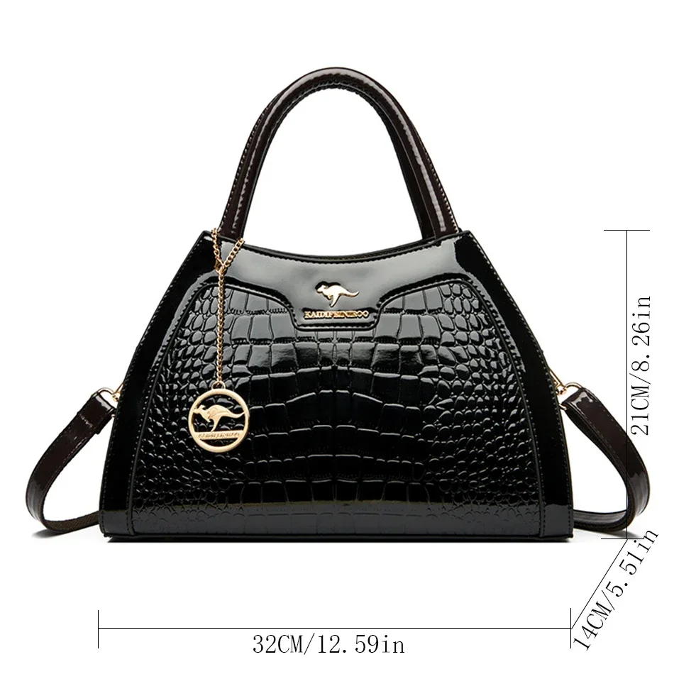 Luxury Patent Leather Handbags for Women Designer Crocodile Pattern Women\'s Shoulder Crossbody Bag Hobos Ladies Messenger Stone