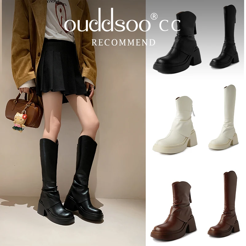 

Ods Long Boots Luxury Brand Designer Square Toe Woman Knee High Casual Platform Fashion Zip Cool Knight Bootties Ladies Shoes