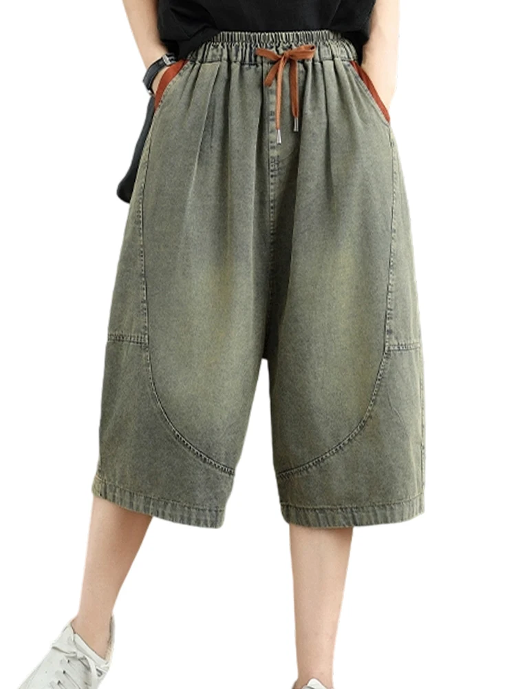 Amax luluE Summer Jeans Women Fashion Casual Denim Harem Pantalons 2025 Ladies Vintage Blue Loose Classic Elastic Waist Trousers