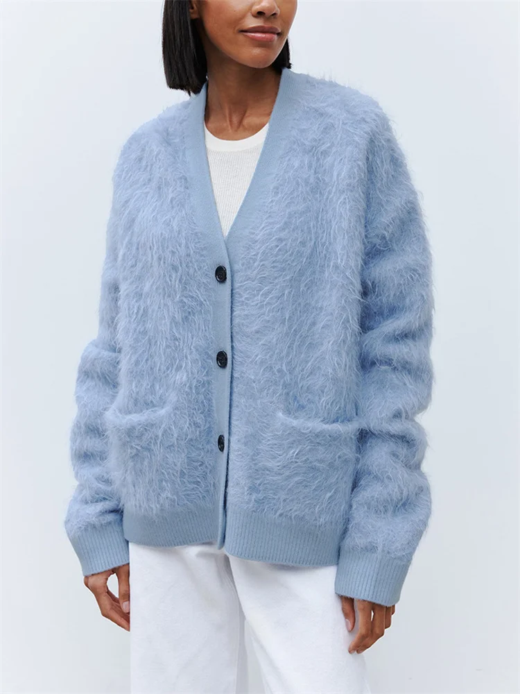 Tossy Knit Loose Sweater Cardigan For Women Pocket Long Sleeve Autumn 2025 New Casual Outwear V-Neck Female Knitwear Cardigan