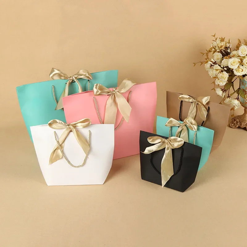 20pcs/pack Large Size Present Box For Clothes Books Packaging Gold Handle Paper Box Bags Kraft Paper Gift Bag With Handles