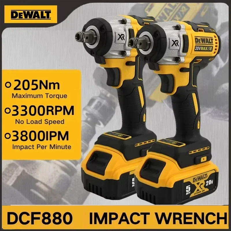 Dewalt DCF880 kunci pas, alat perbaikan ban listrik tanpa kabel torsi tinggi Impact tanpa sikat 3300RPM 20V dapat diisi ulang