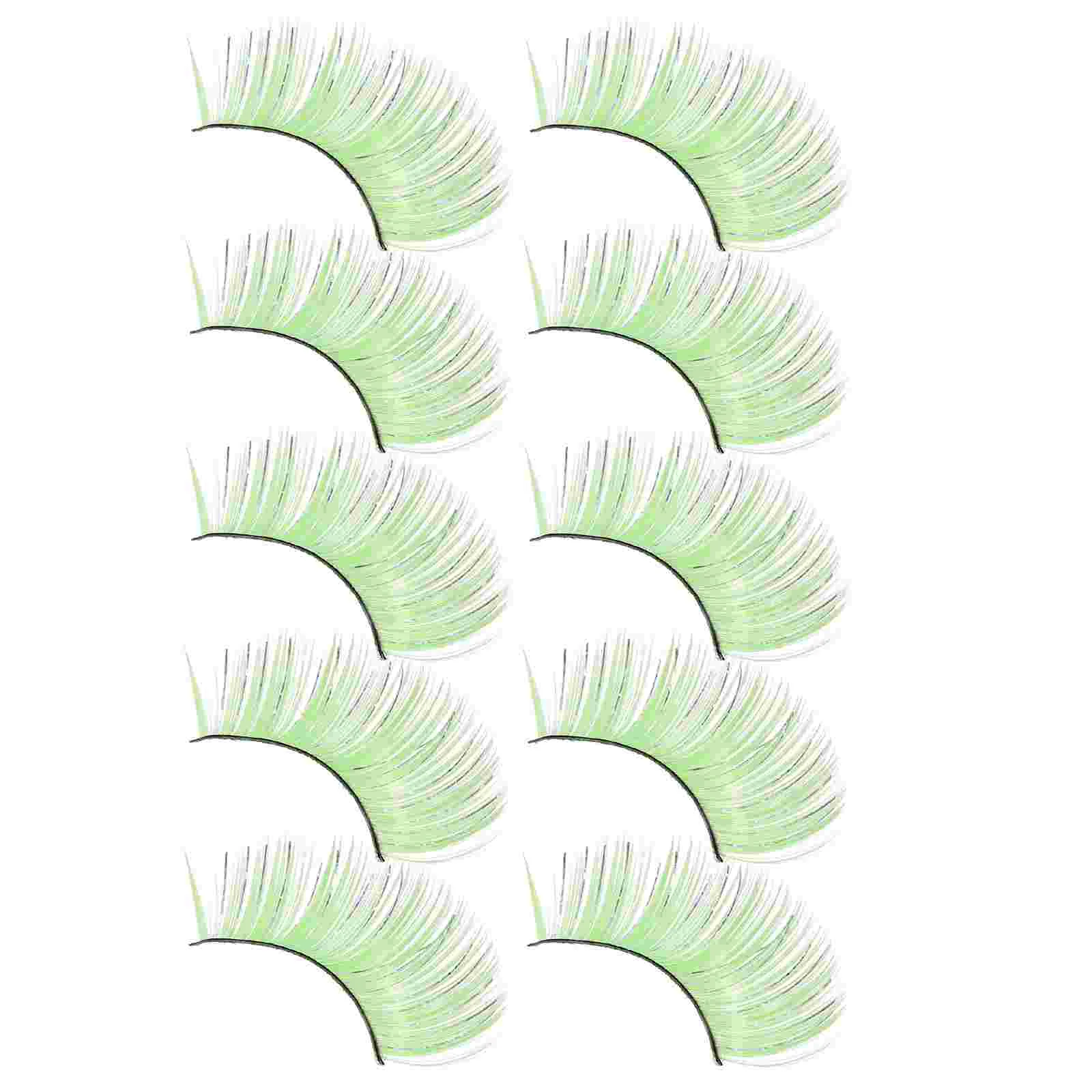 5 Pairs Fake Halloween Extra Long False Eyelashes Costumes Artificial Green Chemical Fiber Miss