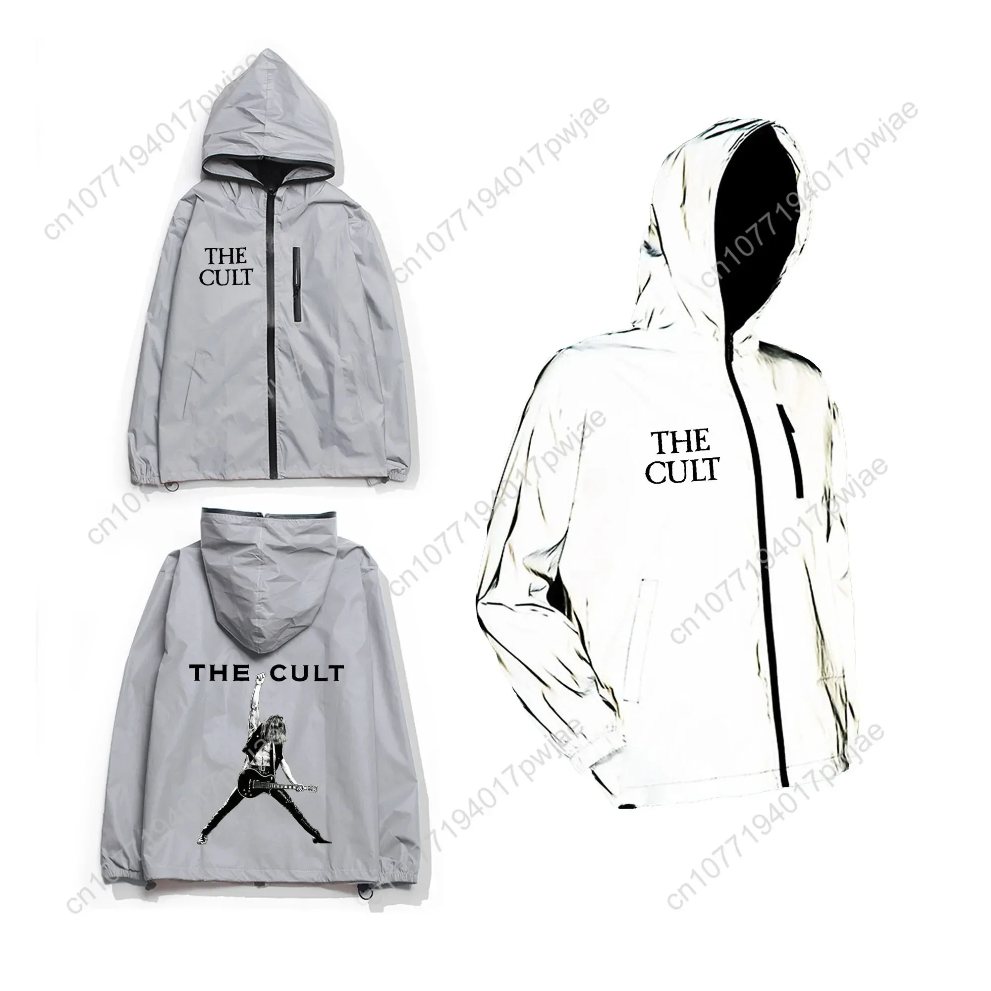 Temple British Rock Band Reflective Jacket Men Womens Coat Hooded Windbreaker Run Pocket Jackets Hiking Zipper Customized Hoodie
