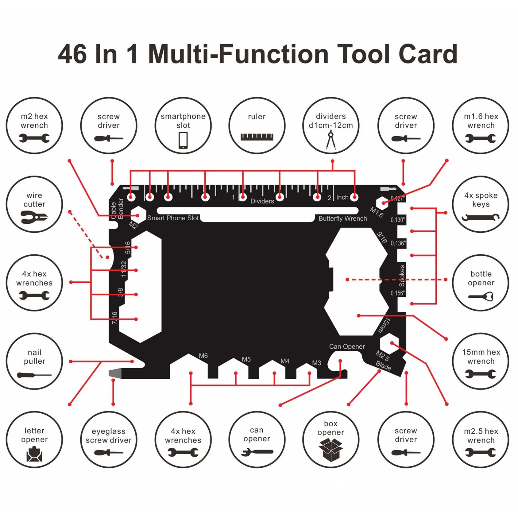 أداة متعددة 46 في 1 بحجم بطاقة الائتمان والتخييم في الهواء الطلق وإكسسوارات النجاة أدوات أدوات تروس متعددة الأغراض للرجال المحمولة