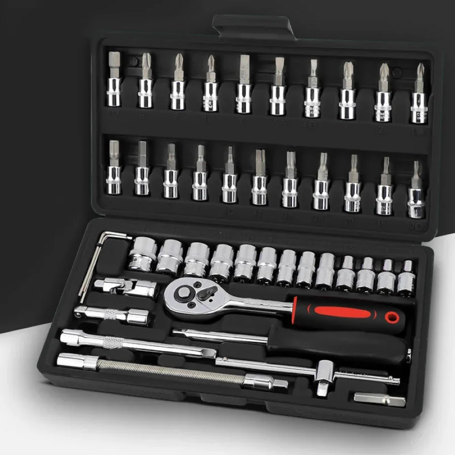 AIRAJ 53pcs Socket Set Car Repair Tool Ratchet Spanner Wrench Set with Bit Socket Metric And Extension Bar Auto Car Metalworking