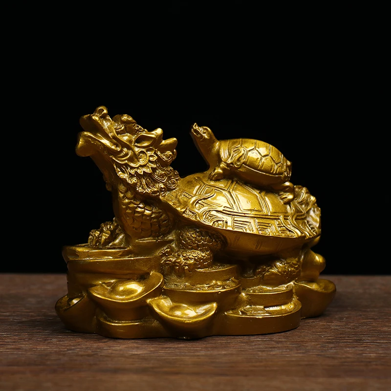 1 Pc Gold Feng Shui Dragon Turtle Tortoise Statue Figurine Coin Money Wealth Lucky Home Dector