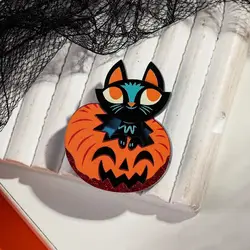 New Cute Ghost Pumpkin Cat Acrylic Brooches Pins for Women Glitter Funny Halloween Brooch Badge Fashion Jewelry Accessories Gift