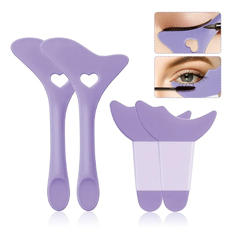 4Pc Reusable Silicone Eyeliner Aid Mascara Shield Eyeliner Eyelash Eyeshadow Lipstick Applicator Multifunctional Eye Makeup Tool
