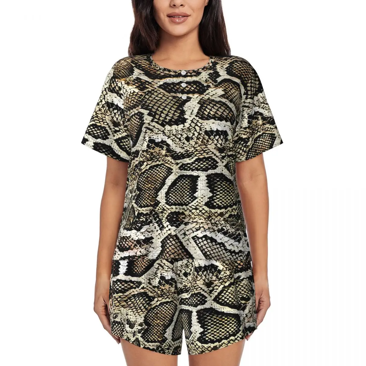 

Snake Skin Pajamas Vintage Print Short Sleeve Cute Pajama Sets Two Piece Home Summer Design Home Suit Birthday Present