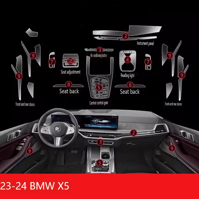 

For БМВ Bmw X5 G05 2023 2024 Tpu Transparent Film Car Interior Protection Sticker Center Control Navigator Door Car Accessories
