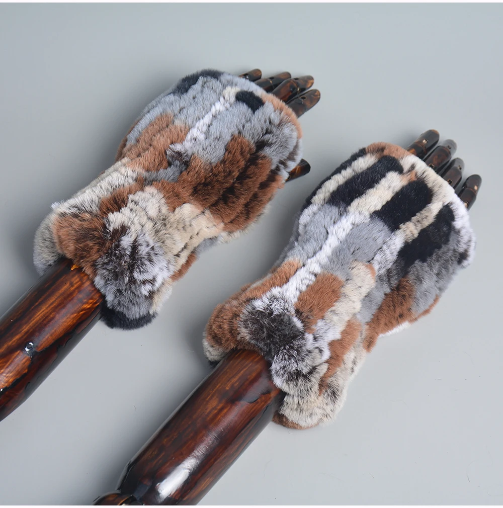 Lady Winter 100% Natural Real Rex Rabbit Fur Glove Women Soft Rex Rabbit Fur Glove Foashion Warm Knitted Genuine Fur Gloves
