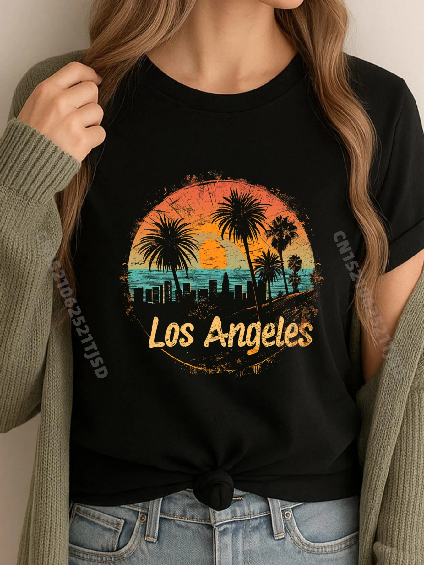 

LA Los Angeles California CA Vintage 70s 80s Beach Palm Tree Graphic T Shirts Woman Cotton New In Tops And T-Shirts