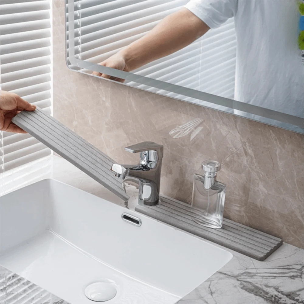 

Stripes Pattern Groove Diatom Mud Faucet Absorbent Pad Rectangular Moisture-proof Washbasin Quick Dry Hard Mat Anti-slip