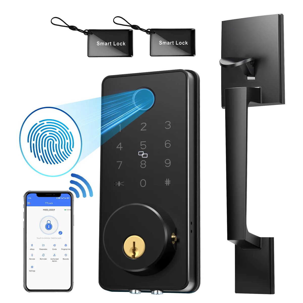 SF0802 App Smart Door Lock Electronic Door Lock Fingerprint Remote Unlocking Keyless Password Lock with Handle 60/70mm Bolt