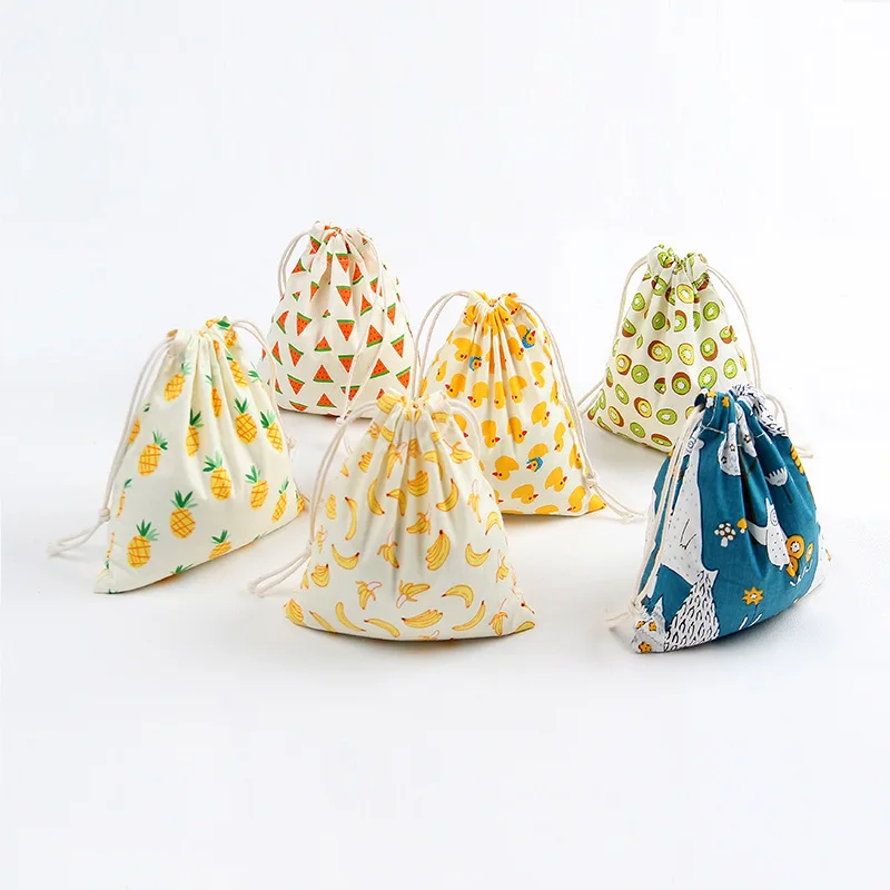 Banana Watermelon Printed Cotton Hemp Drawstring Bag Gift Candy Packaging Bag Drawstring Bags