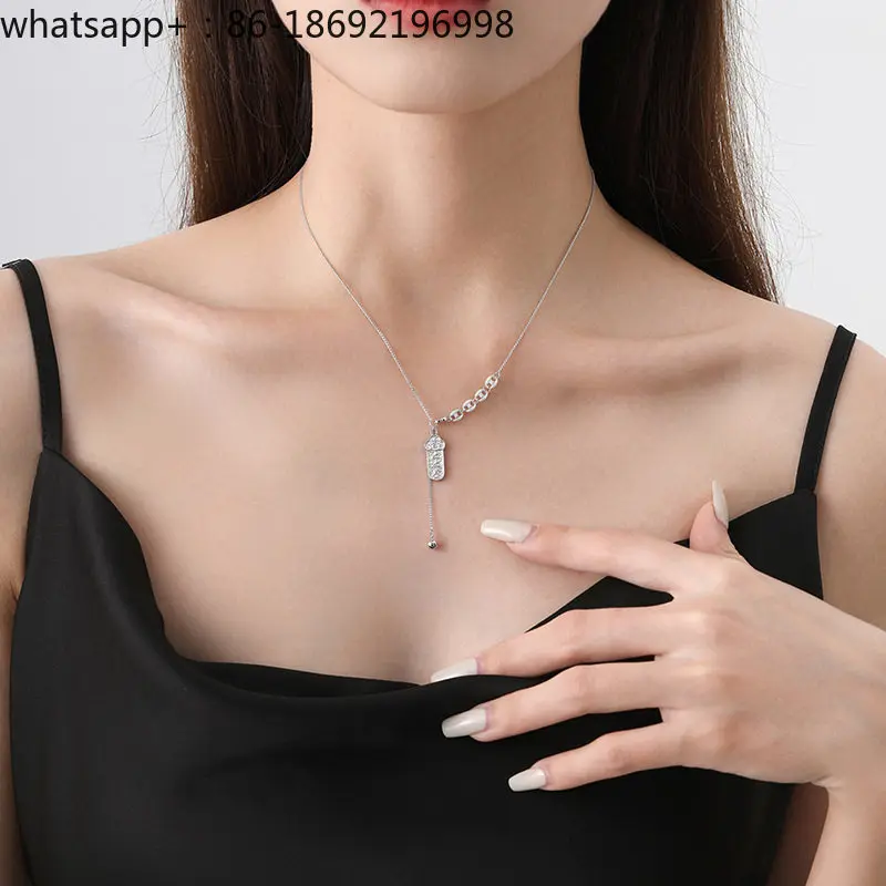 Sterling Silver 999 Top Sign Necklace Female Design Sense Niche Premium Clavicle Chain