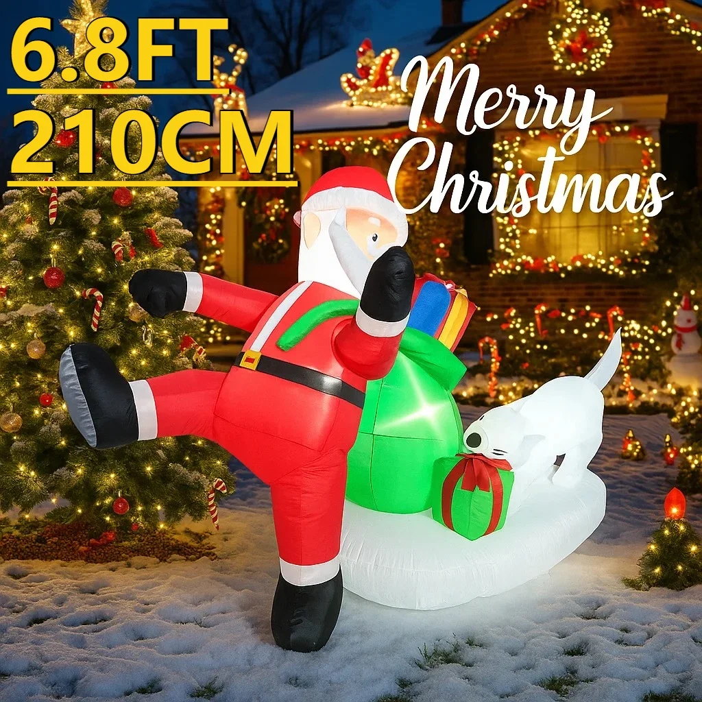 6,8 футов светодиодные надувные рождественские украшения для двора, подарочная сумка Санта-Клауса, белый медведь, рождественские украшения, игрушки, домашний декор, украшения, подарок