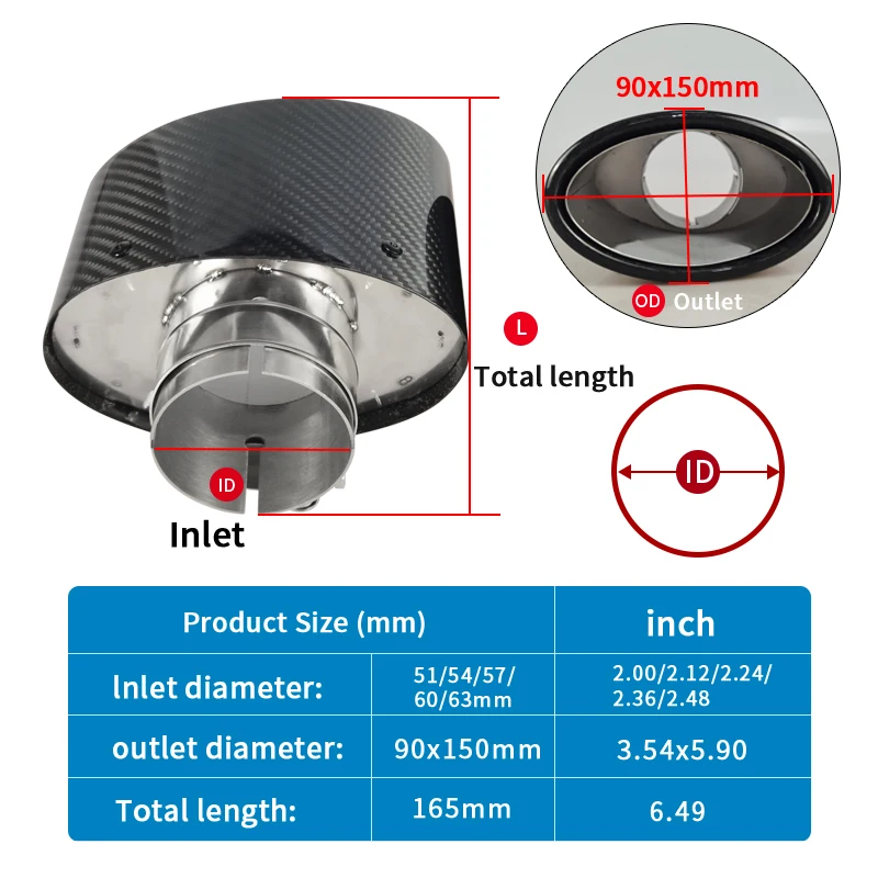Quality Carbon Fiber Exhaust Tip Oval 150x90mm Muffler Pipe Universal Modify For Automotive Tail Tips