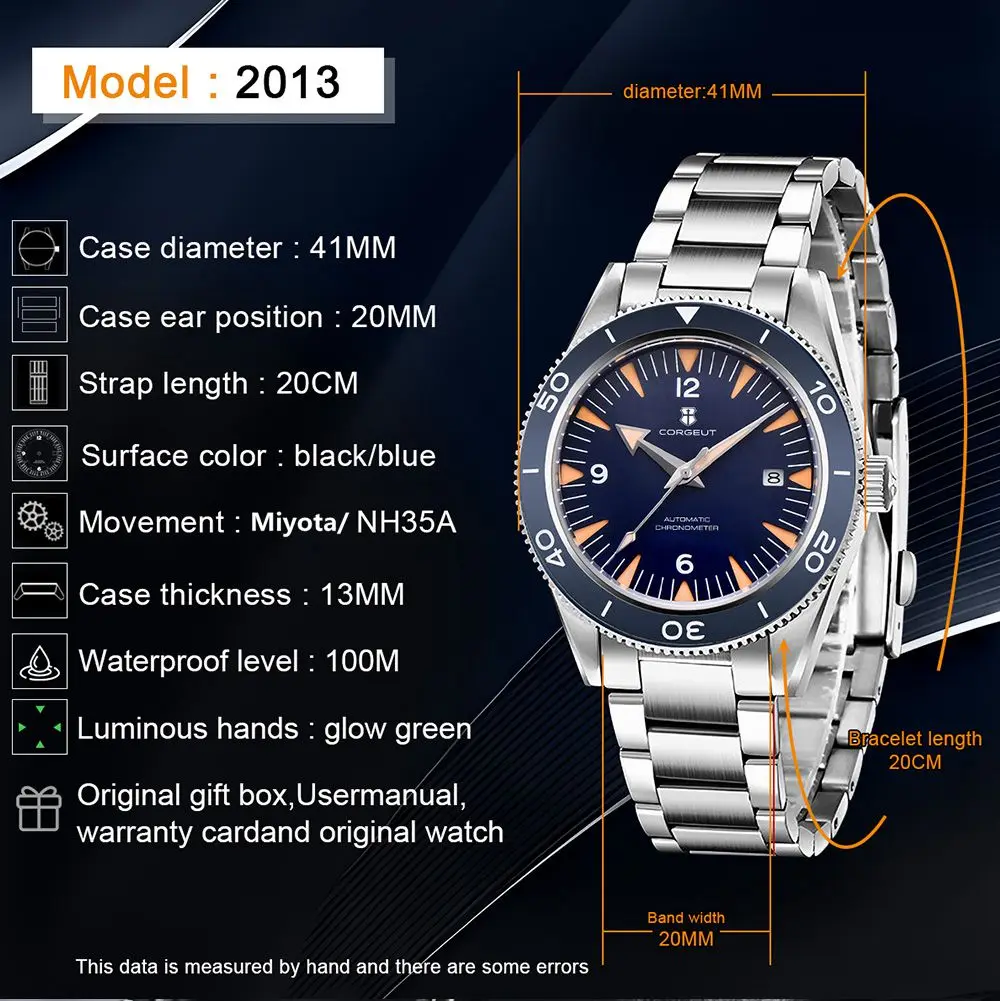 Custom Logo Men Watch Luxury NH35 Automatic Mechanical WristWatches Ceramic 41MM Corgeut Watches Sapphire Lume Sport Clock 10Bar