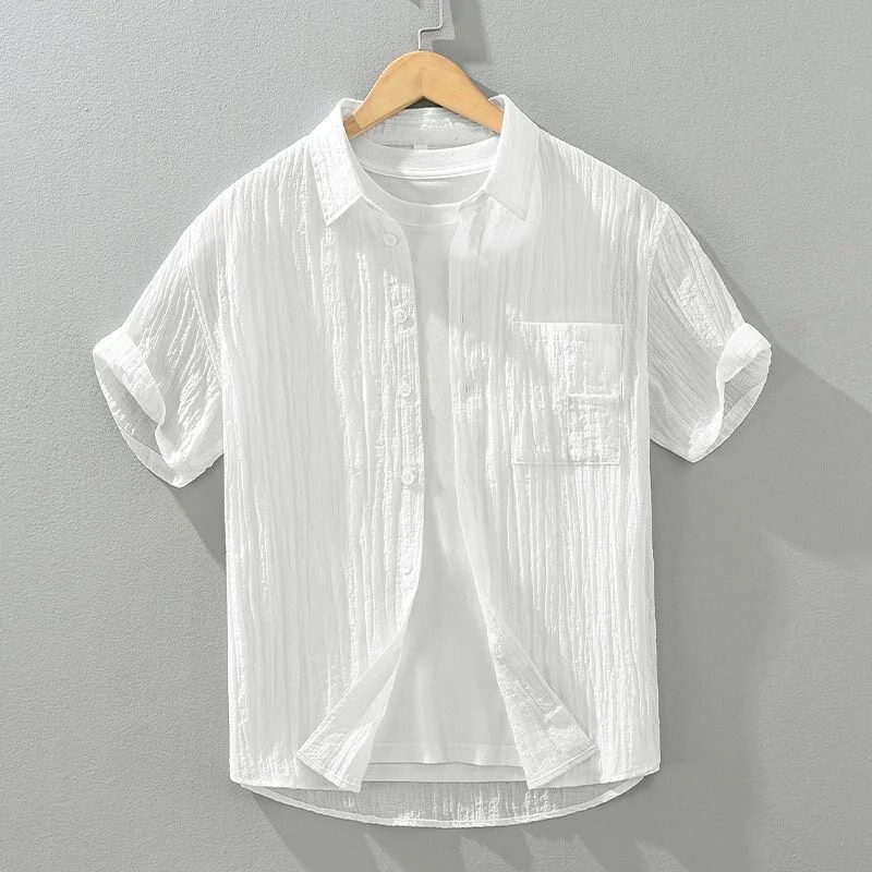 Summer Men's Ice Silk Short Sleeve Shirt Lightweight Comfortable Casual Quick Dry Breathable Linen Shirt Fashionable Commute ...