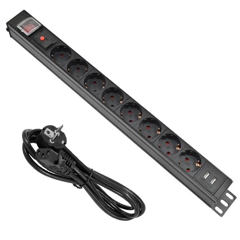 

PDU Power Strip Aluminum alloy 8 Way EU Power Strip Socket with IEC-C14 Port Outlet extend with USB Overload protection