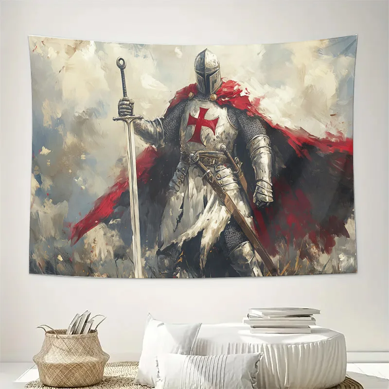 Vintage Red Cross Knight Armor Wall Art Prints Medieval Poster Swordsman Battle Illustration Home Decor Abstract Canvas Painting