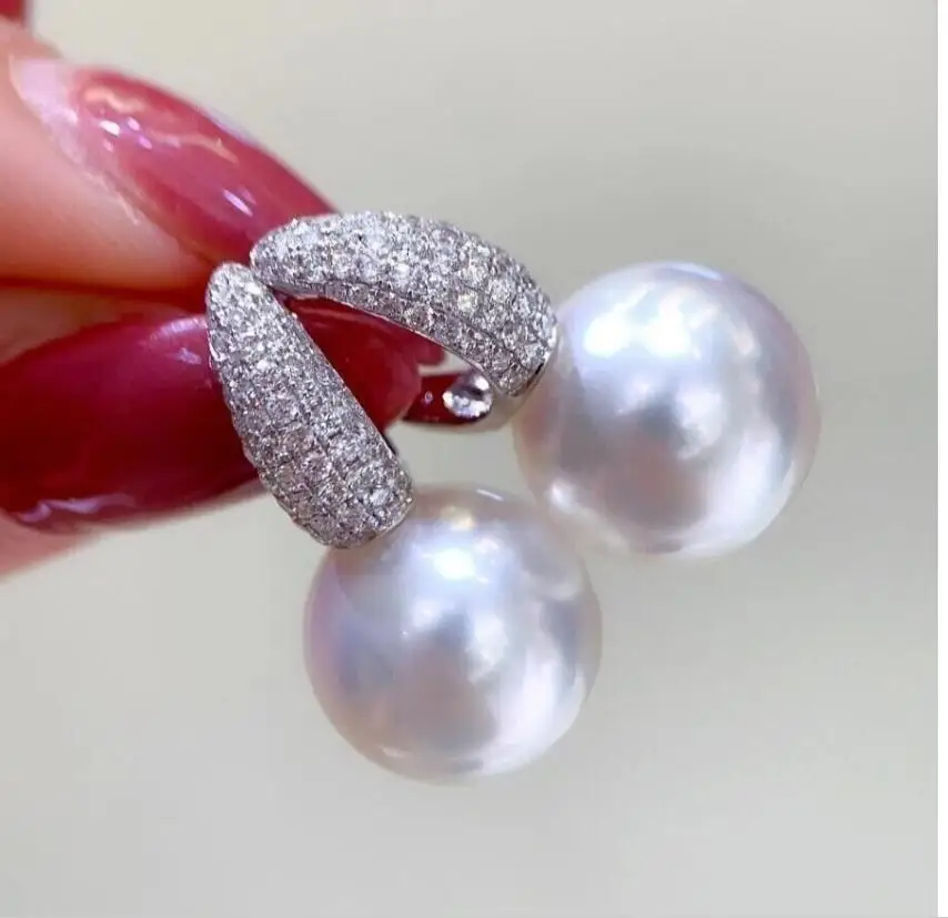 

Gorgeous HUGE AAAAA 10-11mm Round Natural Akoya White Pearl Earring 925S..