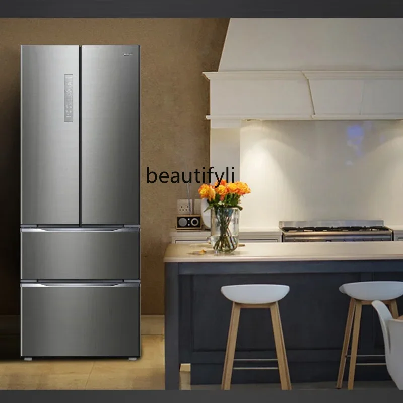 

French four-open multi-door refrigerator household kitchen frozen embedded air-cooled fresh-keeping Aurora silver