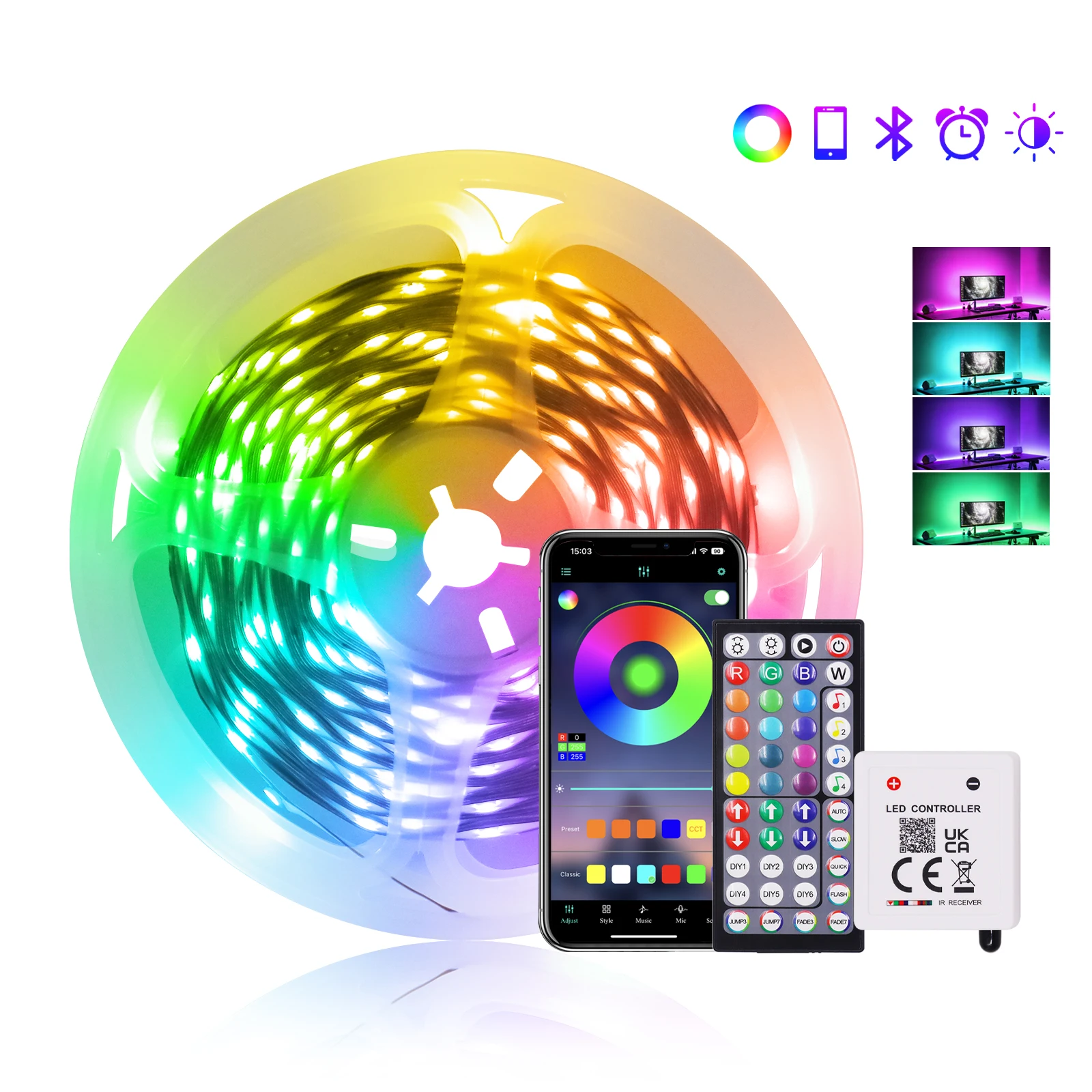 

Светодиодные ленты DC24V RGB 3535, комплект дистанционного управления Bluetooth, гибкая лента, меняющая цвет, клейкая лента для рождественского декора