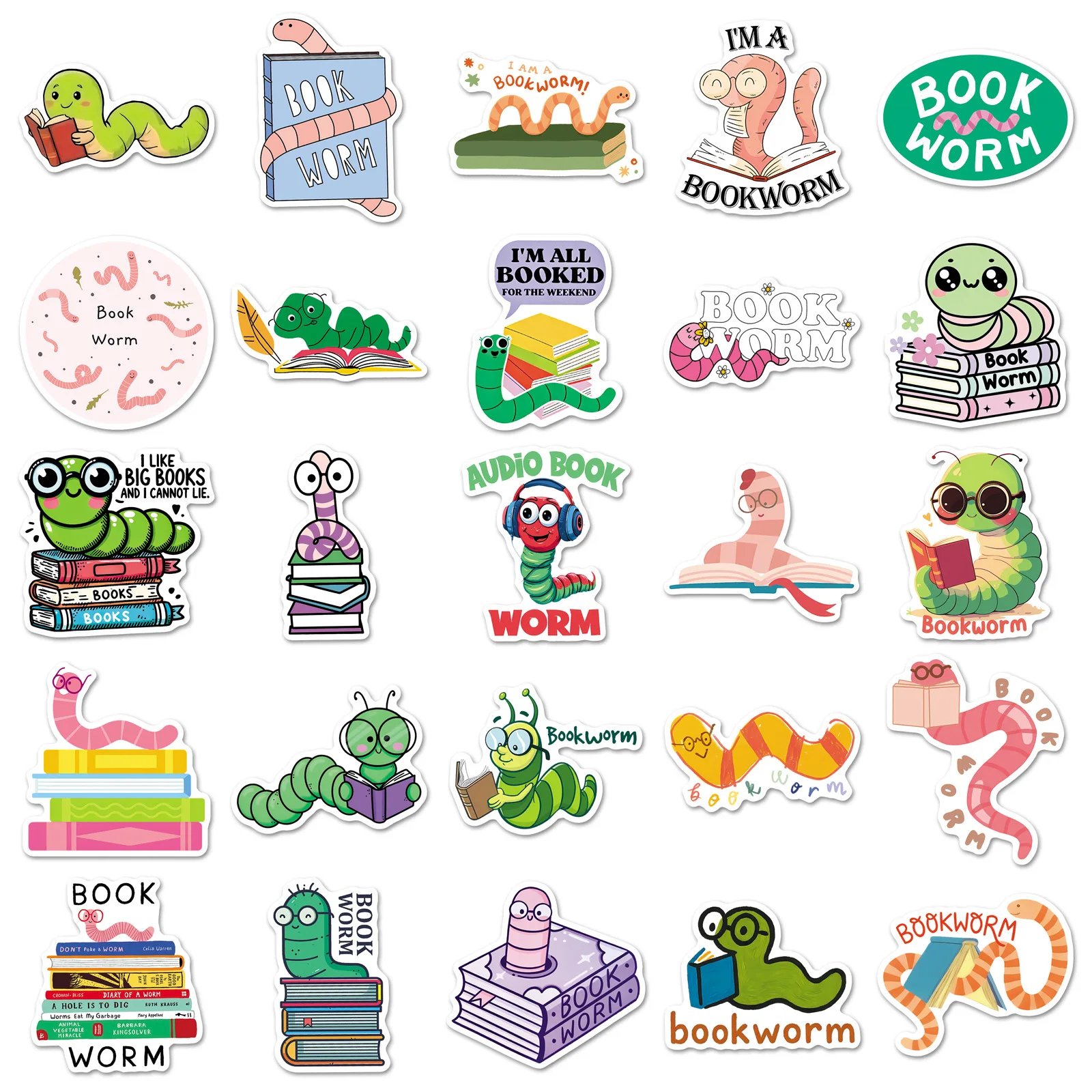 

50PCS Cartoon Book Worm Sticker Creative DIY Decoration Mobile Phone Case Notebook Water Cup Waterproof Toy Gift Sticker