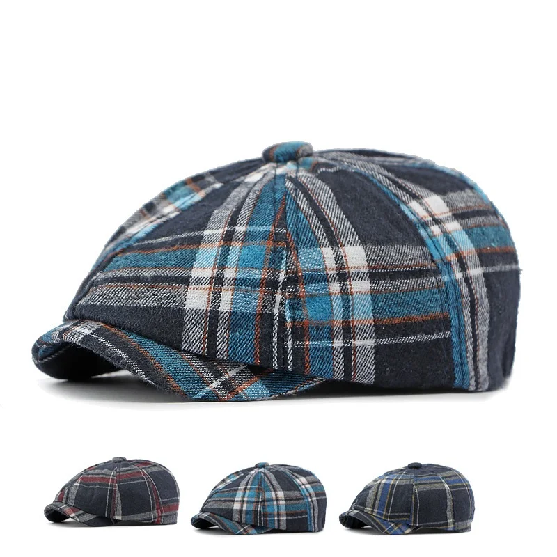 2024 New Men's Summer Autumn Newsboy Caps New Plaid Beret Classic Retro Newsboy Hats Men Women Berets Casual Octagonal Cap