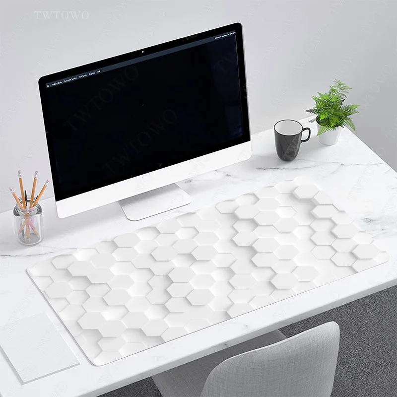 White Geometric Aesthetics Mouse Pad Gaming XL HD Custom Computer Large Mousepad XXL Playmat Non-Slip Carpet Office PC Table Mat