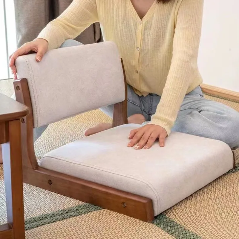 Solid wood minimalist floor chair, tatami armchair, lazy chair, low stool, backrest cushion chair, sponge cushion chair