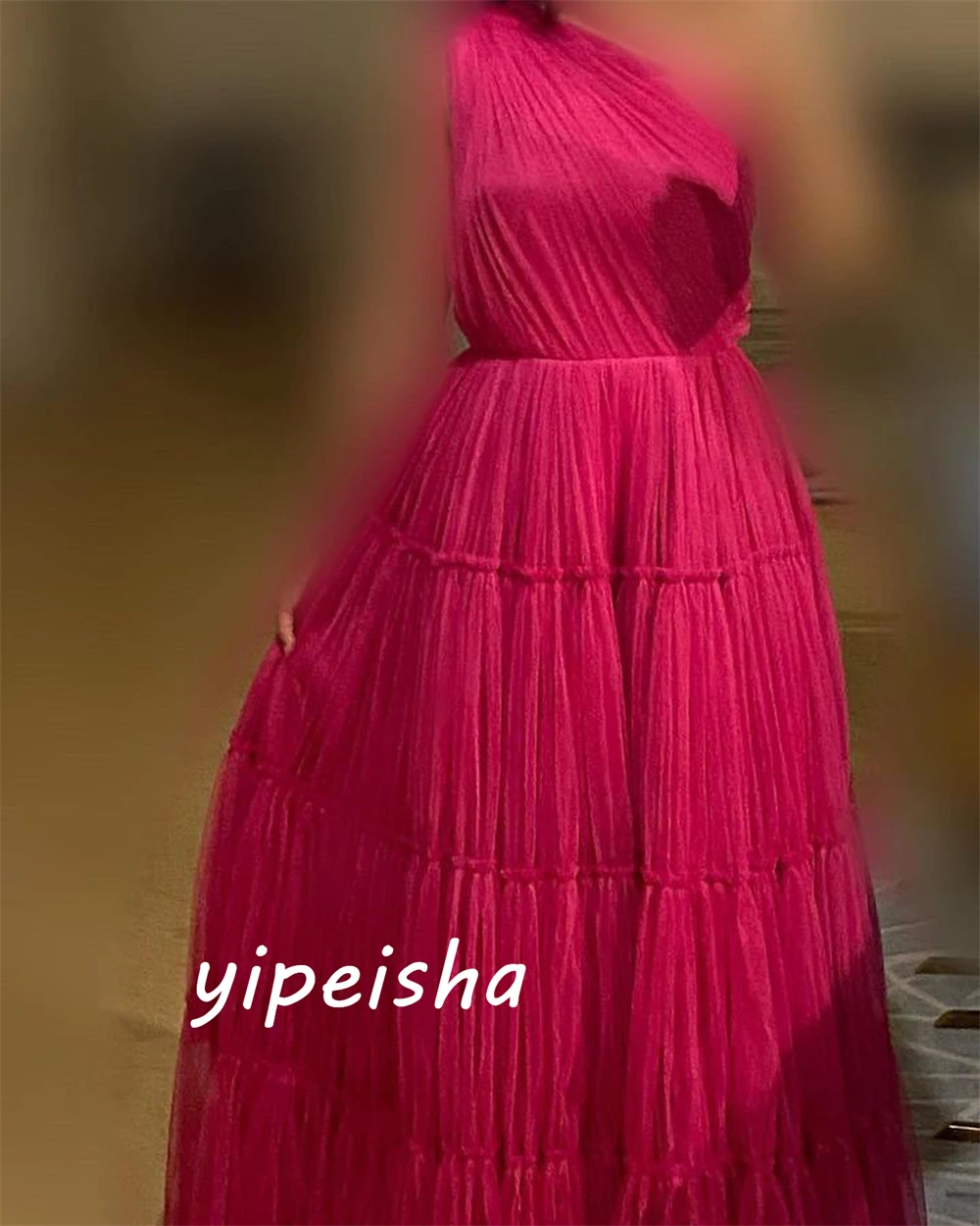 Yipeisha gaun Prom seksi sederhana kasual Satu bahu A-line Quinceanera rok panjang lantai tirai Organza malam 칵테일드레스