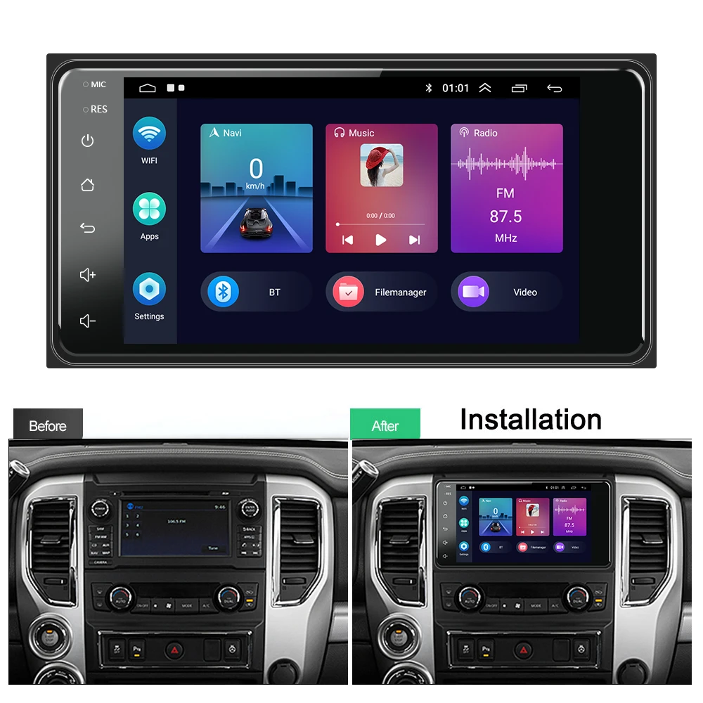 Podofo 2 Din Android 10 8G+128G Carplay Car Multimedia Radio Player 7