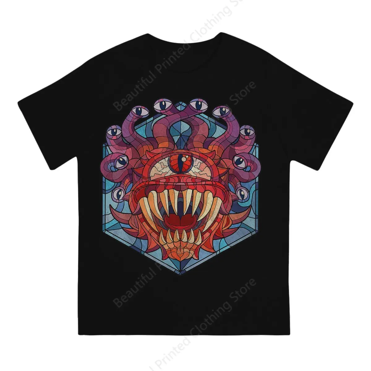 DND Game Men Women  Fashion T-shirt Beholder Stained Glass Funny Printing T-shirts Fashion Loose Tops Street Short Sleeve