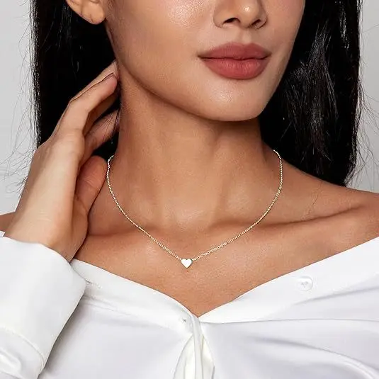 Nordic Style Gold Necklace Heart Pendant Real Gold Electroplated Brass 2025 New Simple Chain V-Neck Match for Women